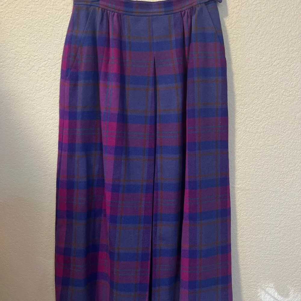 Vintage Pendleton Purple & Pink Plaid Wool Mid-Length Skirt - Picture 3 of 6